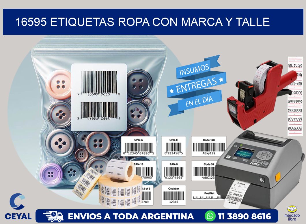 16595 Etiquetas ropa con marca y talle
