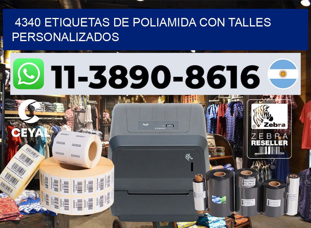 4340 Etiquetas de poliamida con talles personalizados