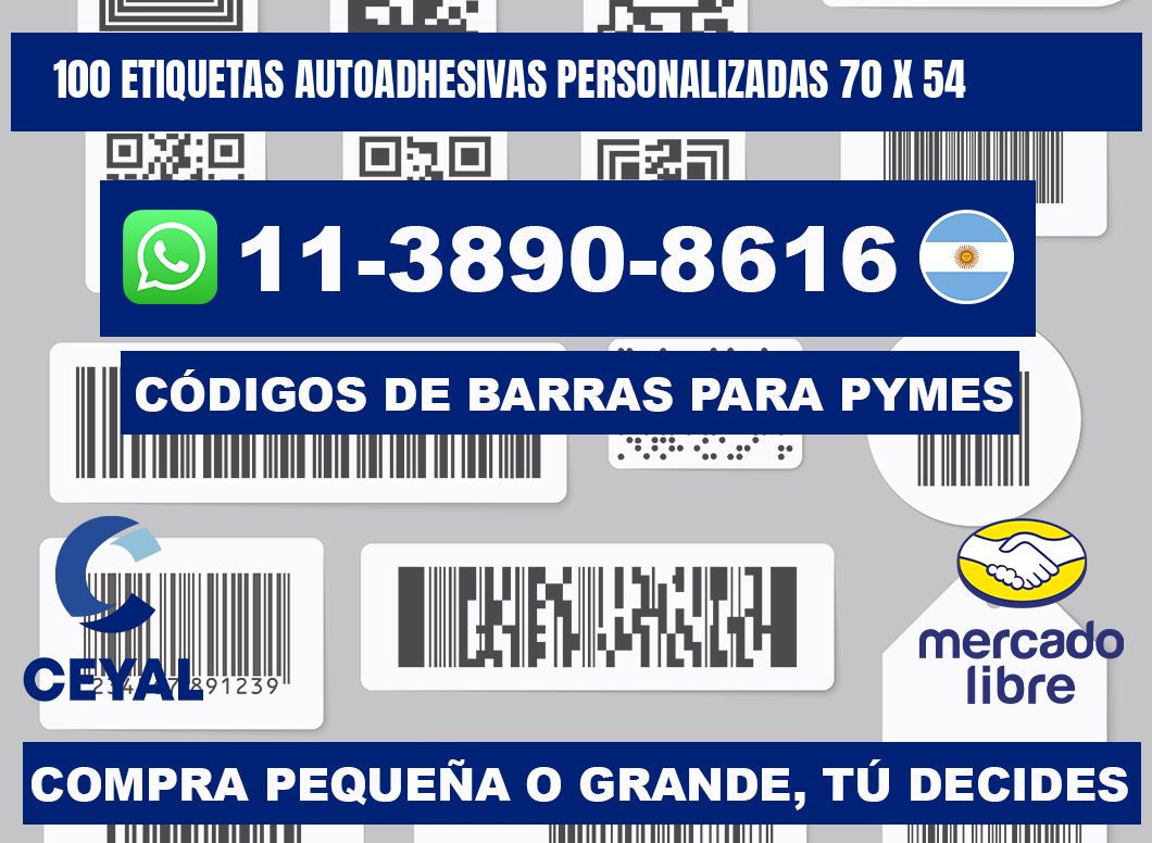 100 Etiquetas autoadhesivas personalizadas 70 x 54
