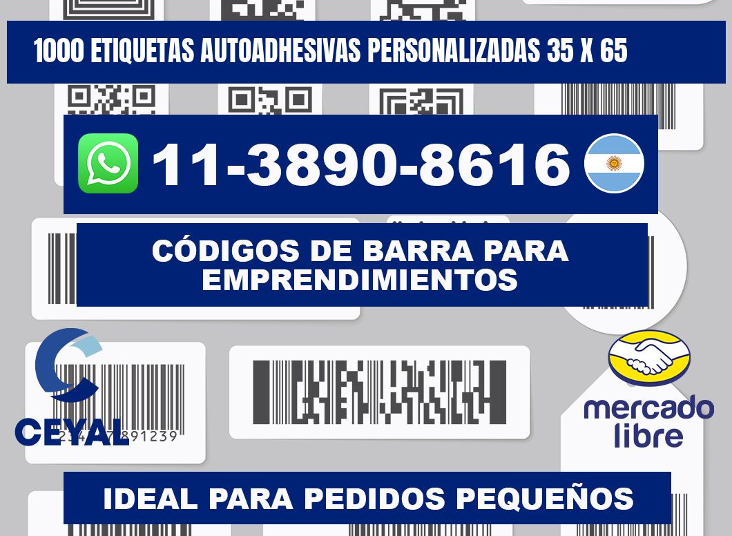 1000 Etiquetas autoadhesivas personalizadas 35 x 65