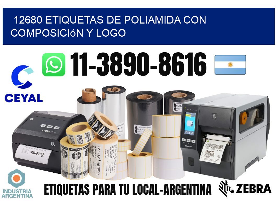 12680 Etiquetas de poliamida con composición y logo