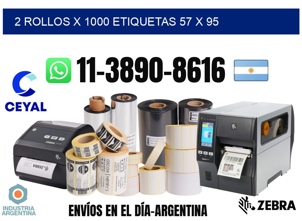 2 rollos x 1000 etiquetas 57 x 95