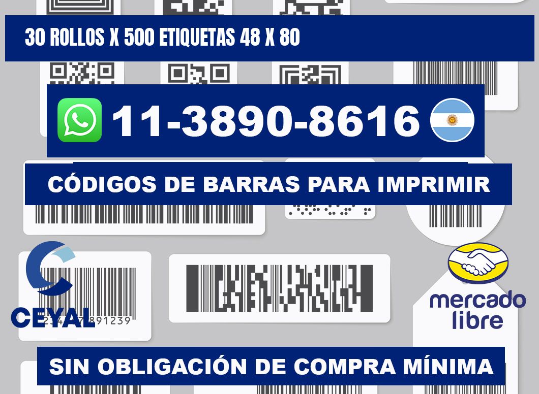 30 rollos x 500 etiquetas 48 x 80