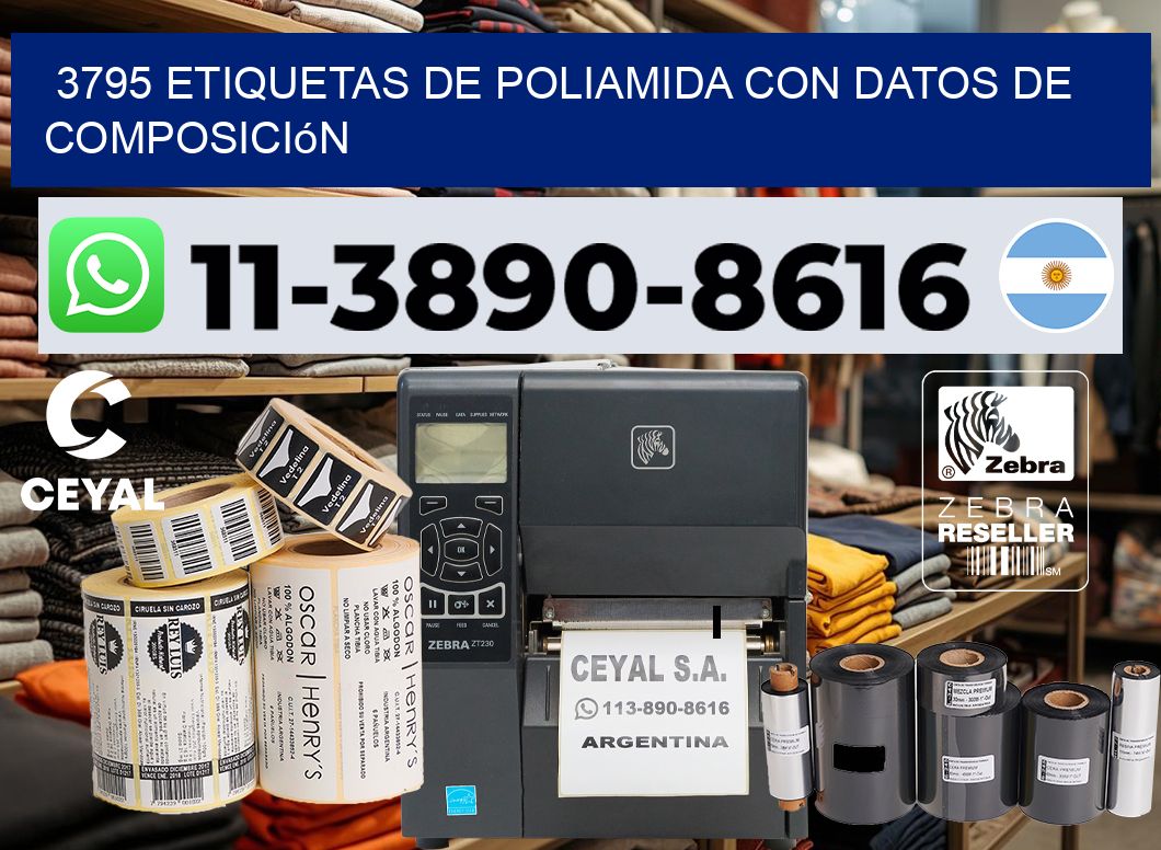 3795 Etiquetas de poliamida con datos de composición
