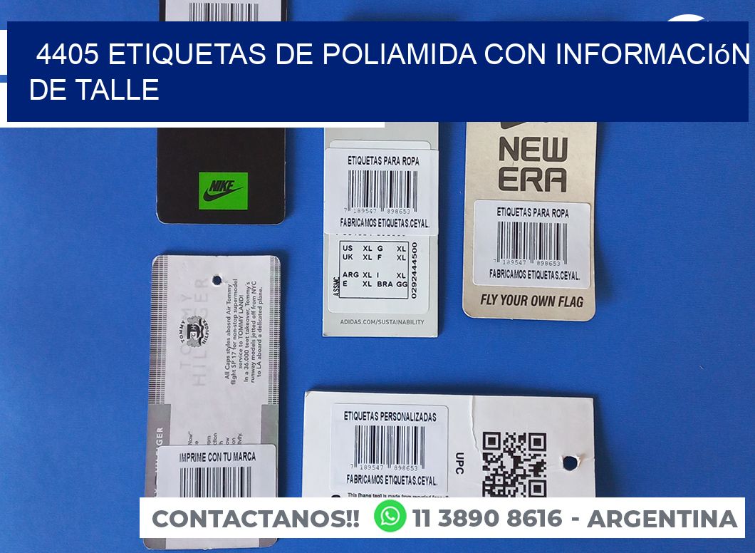 4405 Etiquetas de poliamida con información de talle