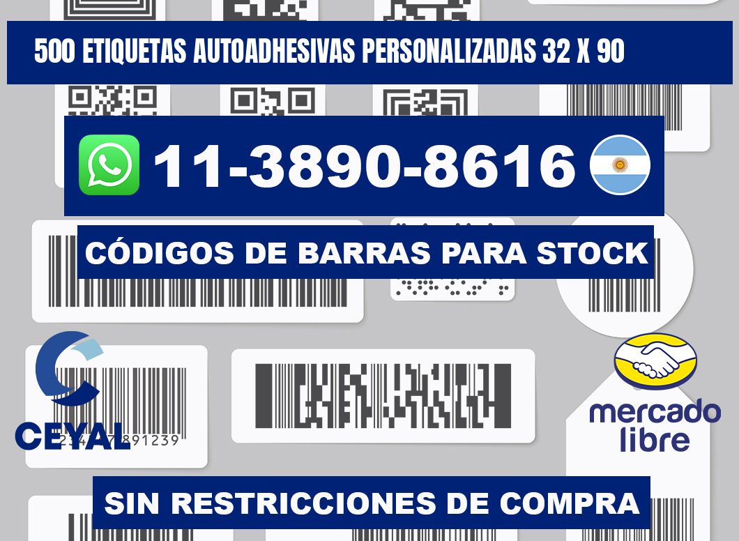 500 Etiquetas autoadhesivas personalizadas 32 x 90