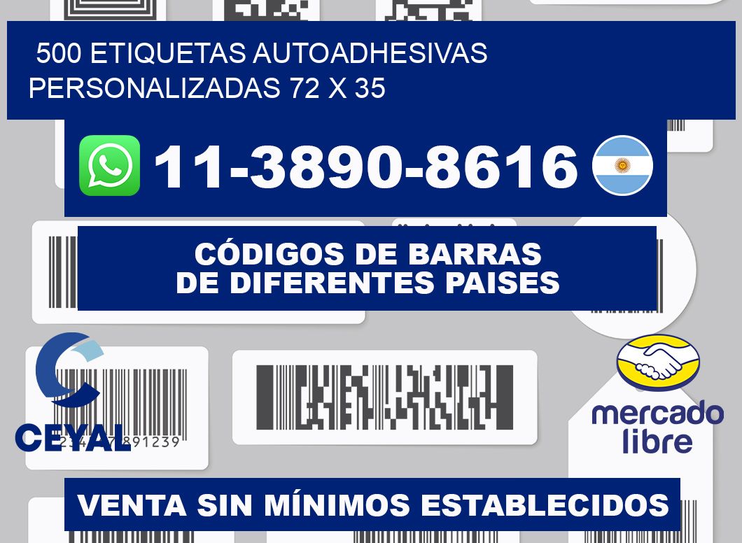 500 Etiquetas autoadhesivas personalizadas 72 x 35