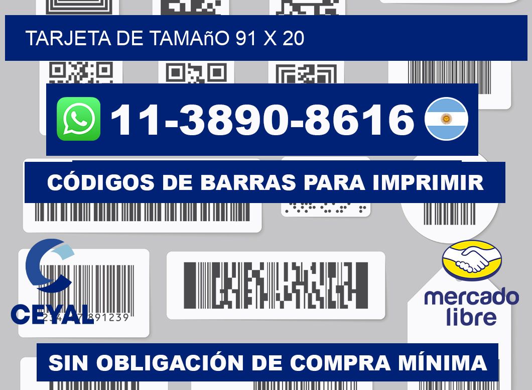 Tarjeta de tamaño 91 x 20