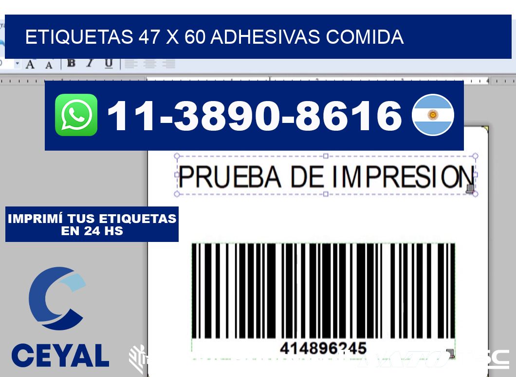 etiquetas 47 x 60 adhesivas comida