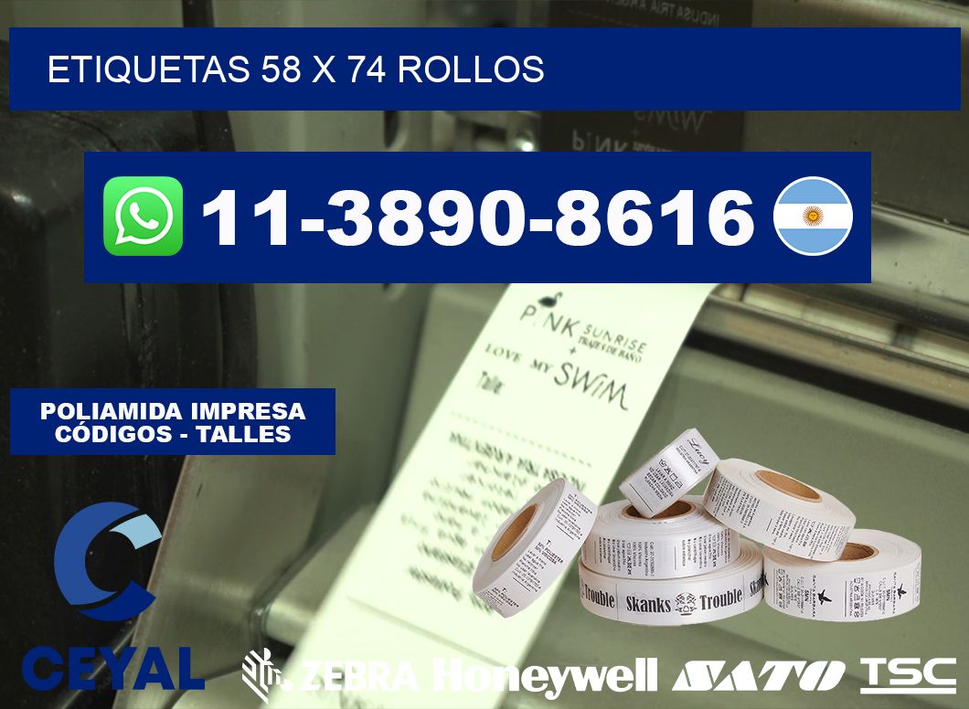 etiquetas 58 x 74 rollos