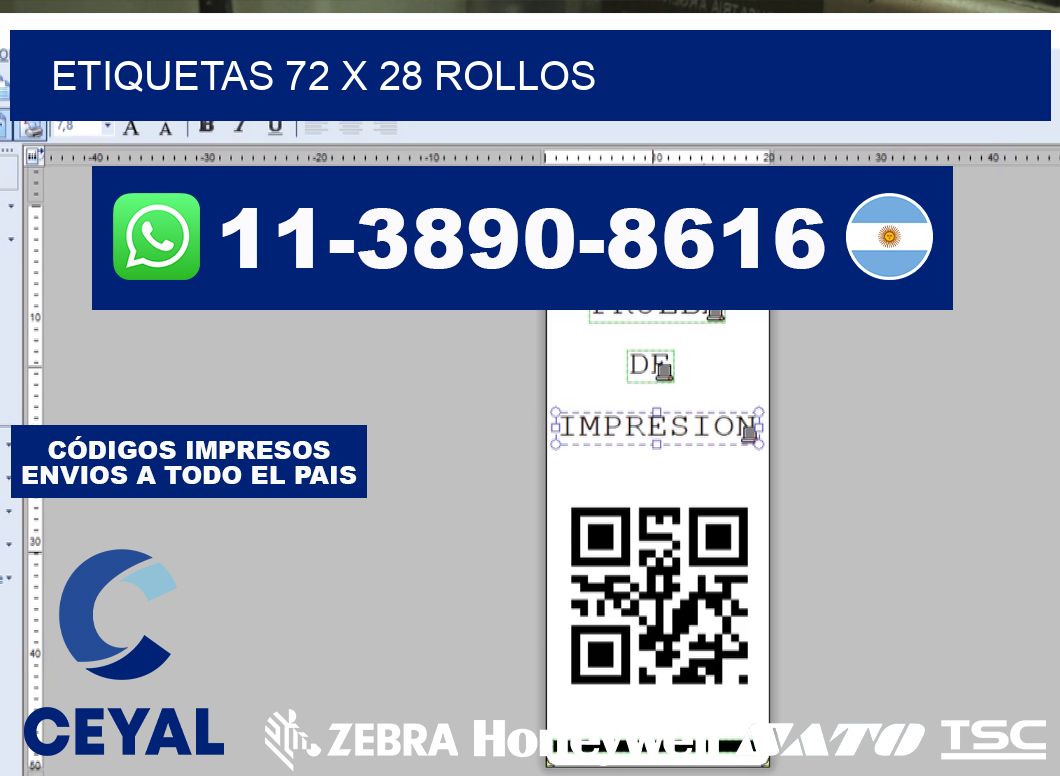 etiquetas 72 x 28 rollos