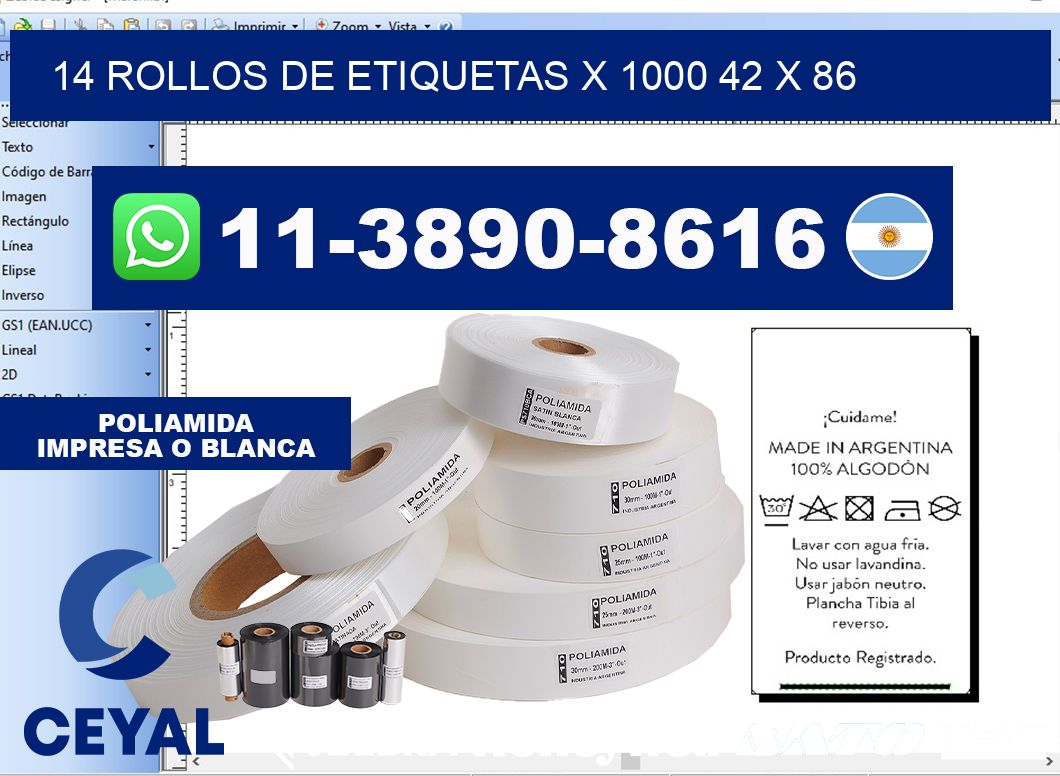 14 rollos de etiquetas x 1000 42 x 86