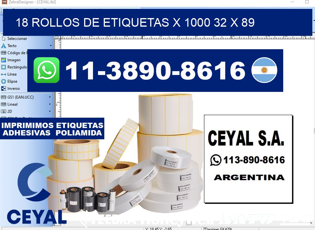 18 rollos de etiquetas x 1000 32 x 89