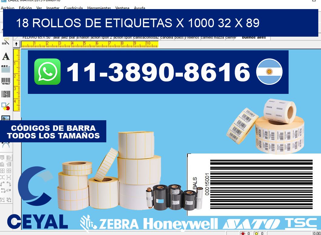 18 rollos de etiquetas x 1000 32 x 89