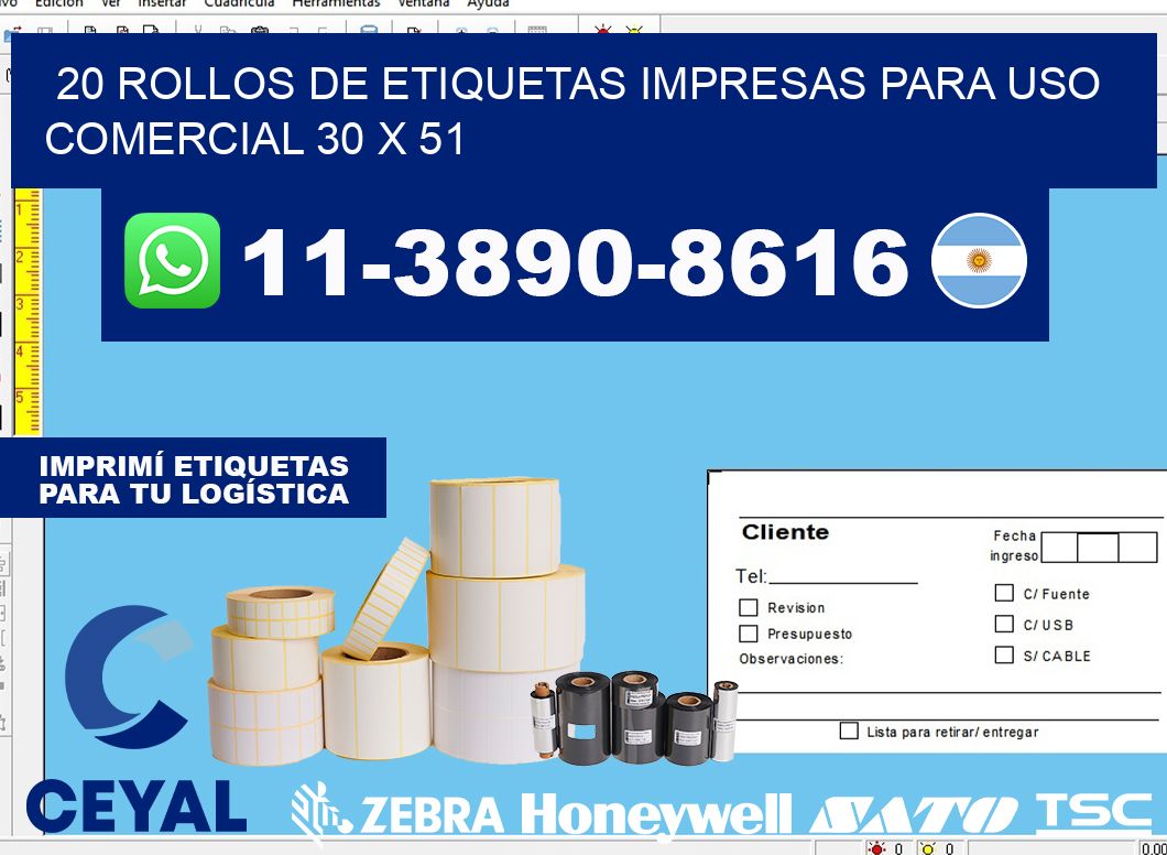 20 rollos de etiquetas impresas para uso comercial 30 x 51