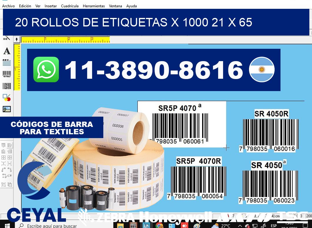 20 rollos de etiquetas x 1000 21 x 65