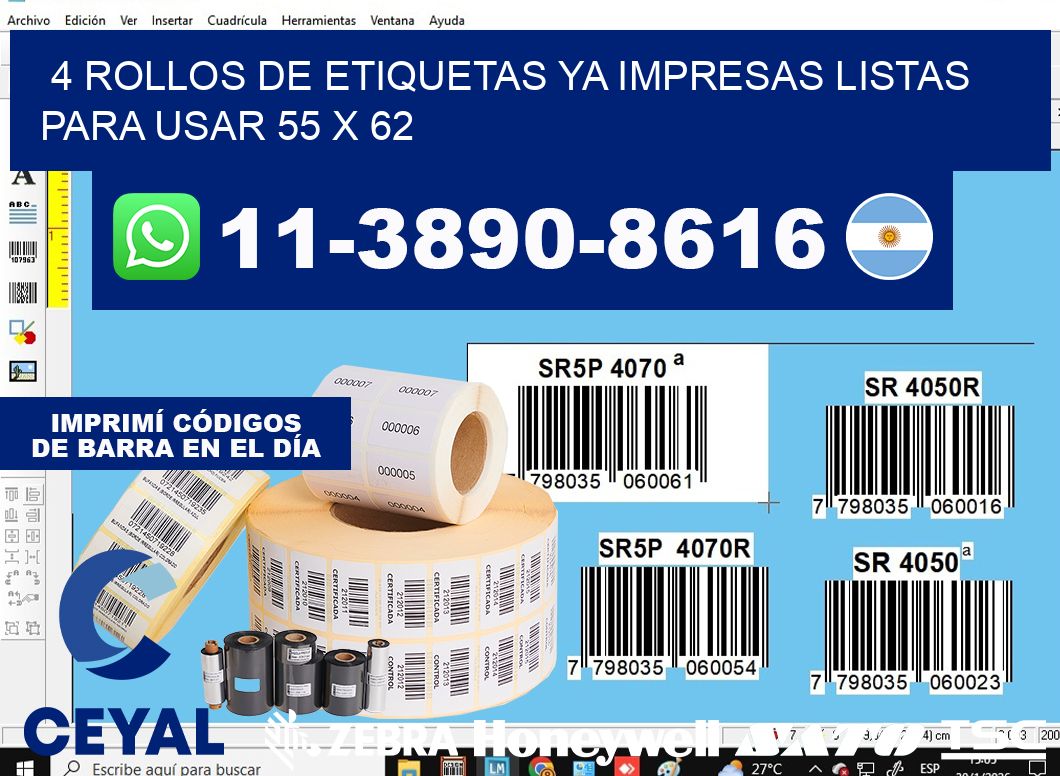 4 rollos de etiquetas ya impresas listas para usar 55 x 62