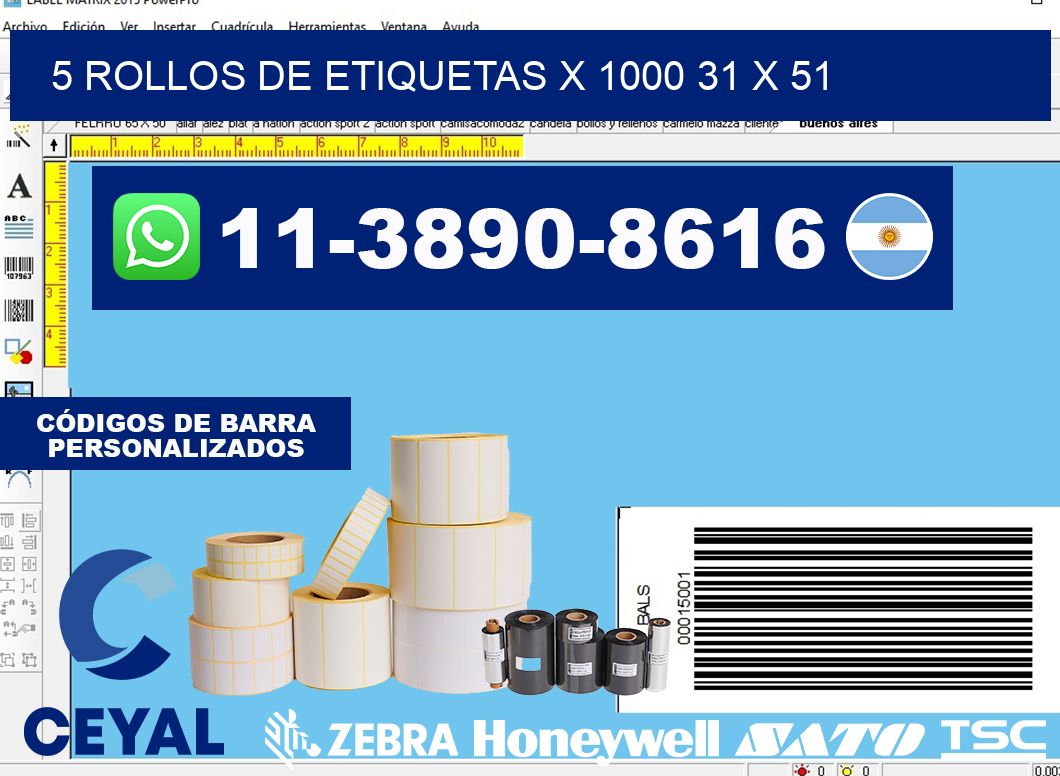 5 rollos de etiquetas x 1000 31 x 51