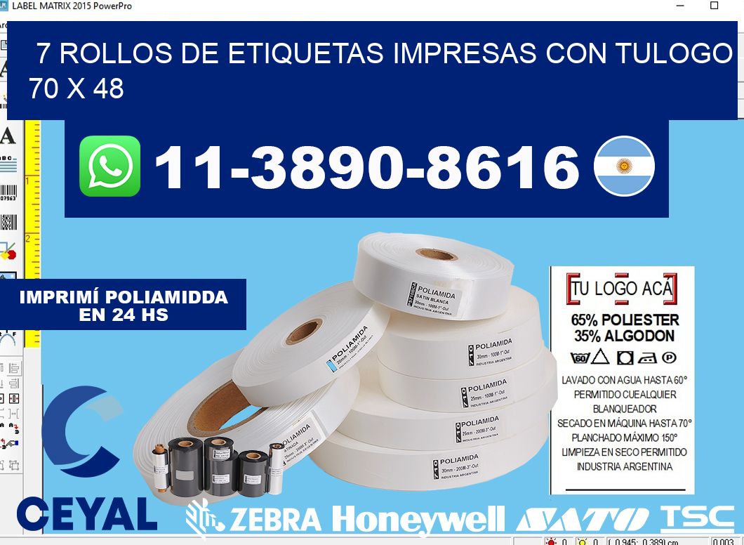 7 rollos de etiquetas impresas con tulogo 70 x 48