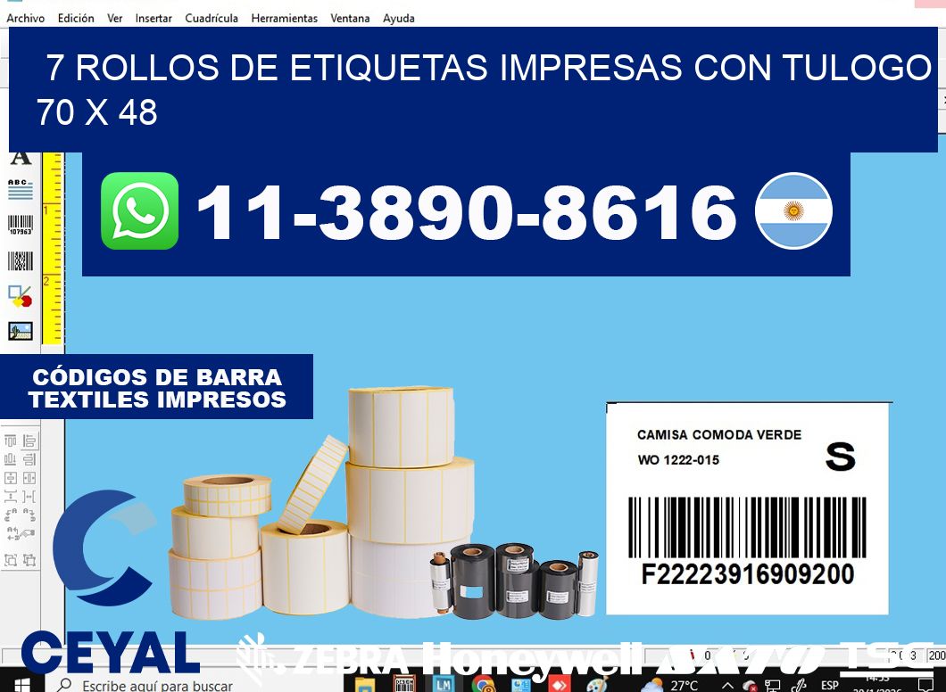 7 rollos de etiquetas impresas con tulogo 70 x 48