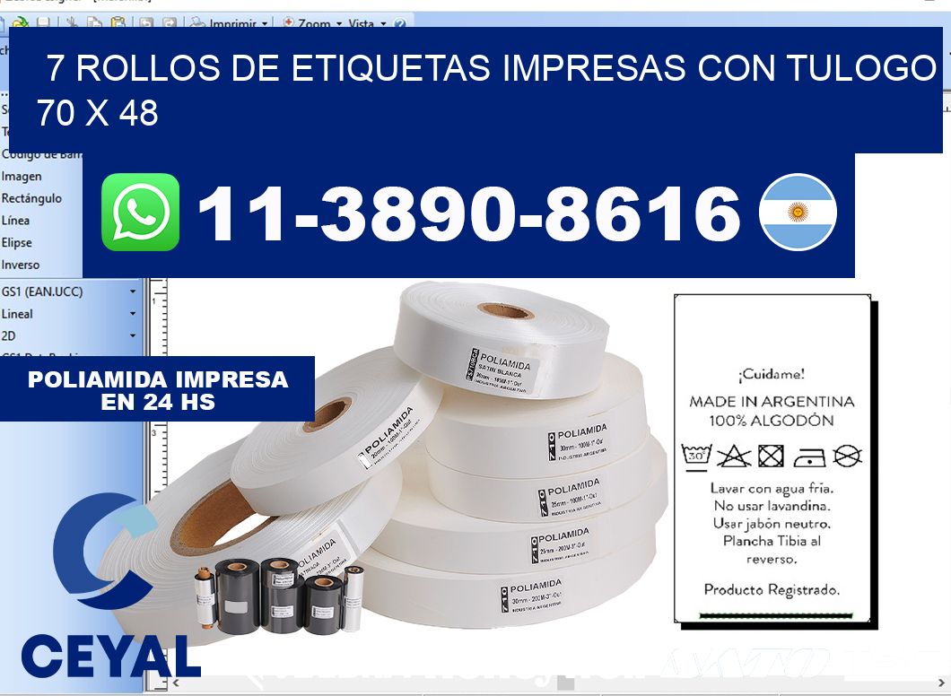 7 rollos de etiquetas impresas con tulogo 70 x 48