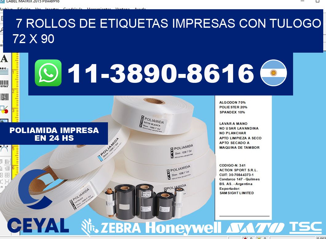 7 rollos de etiquetas impresas con tulogo 72 x 90