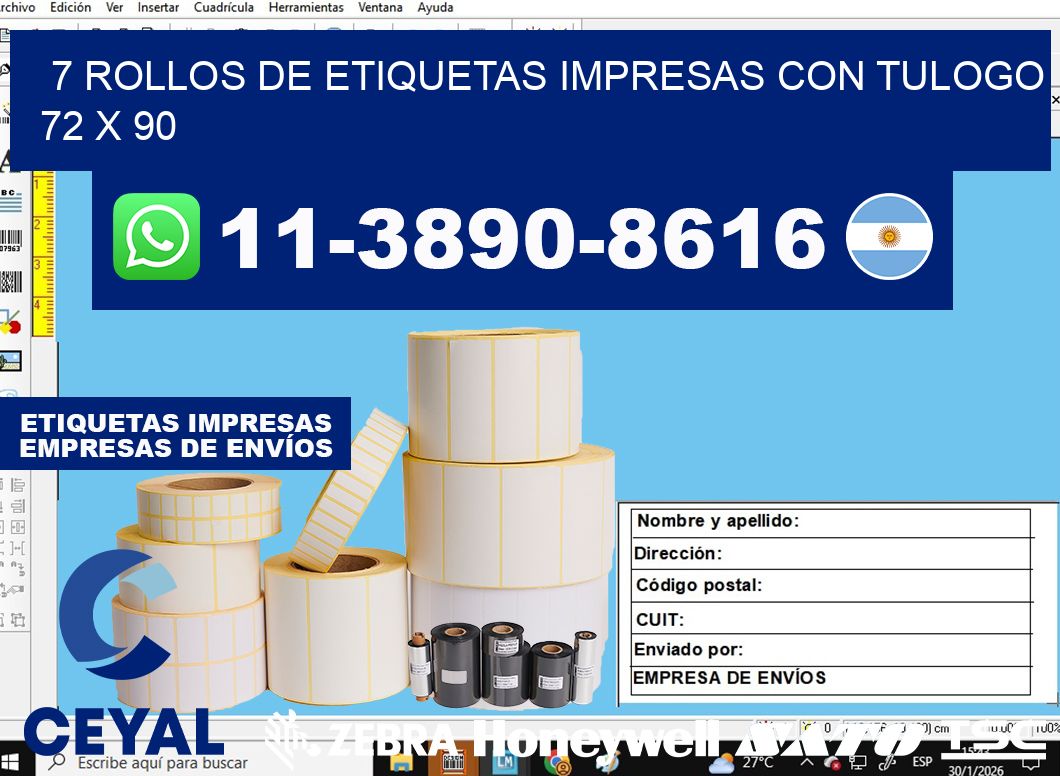 7 rollos de etiquetas impresas con tulogo 72 x 90
