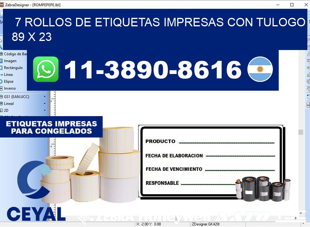 7 rollos de etiquetas impresas con tulogo 89 x 23