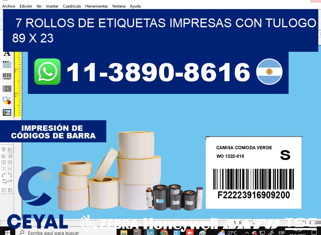 7 rollos de etiquetas impresas con tulogo 89 x 23