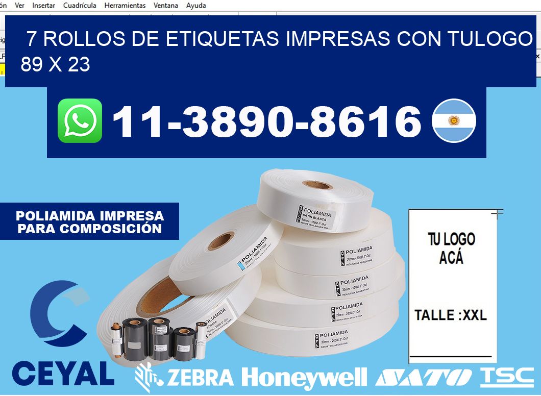 7 rollos de etiquetas impresas con tulogo 89 x 23
