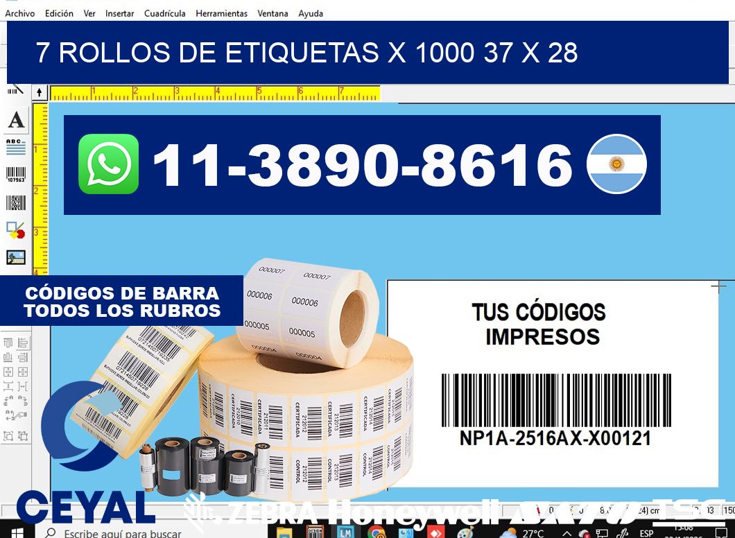 7 rollos de etiquetas x 1000 37 x 28