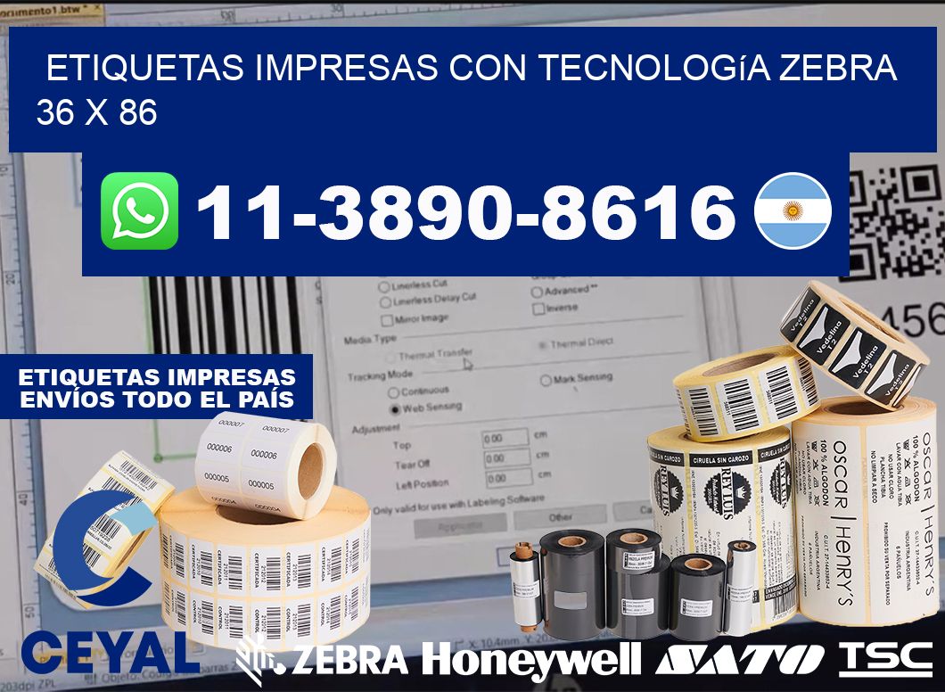 etiquetas impresas con tecnología Zebra 36 x 86