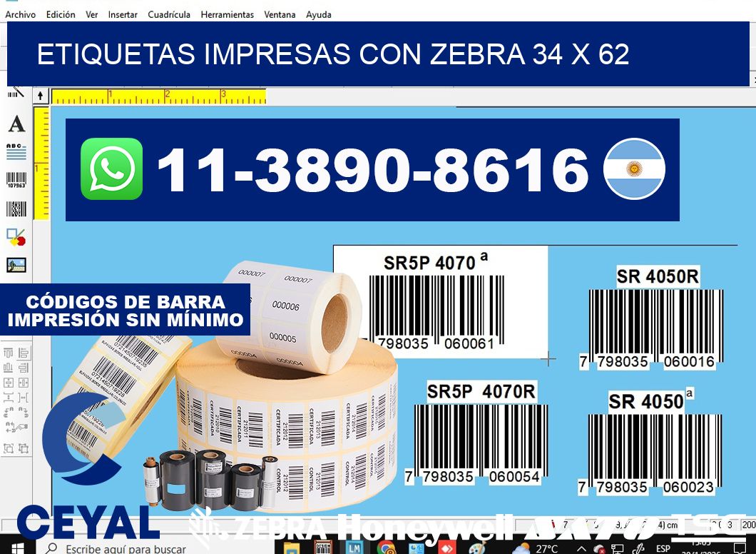 etiquetas impresas con zebra 34 x 62