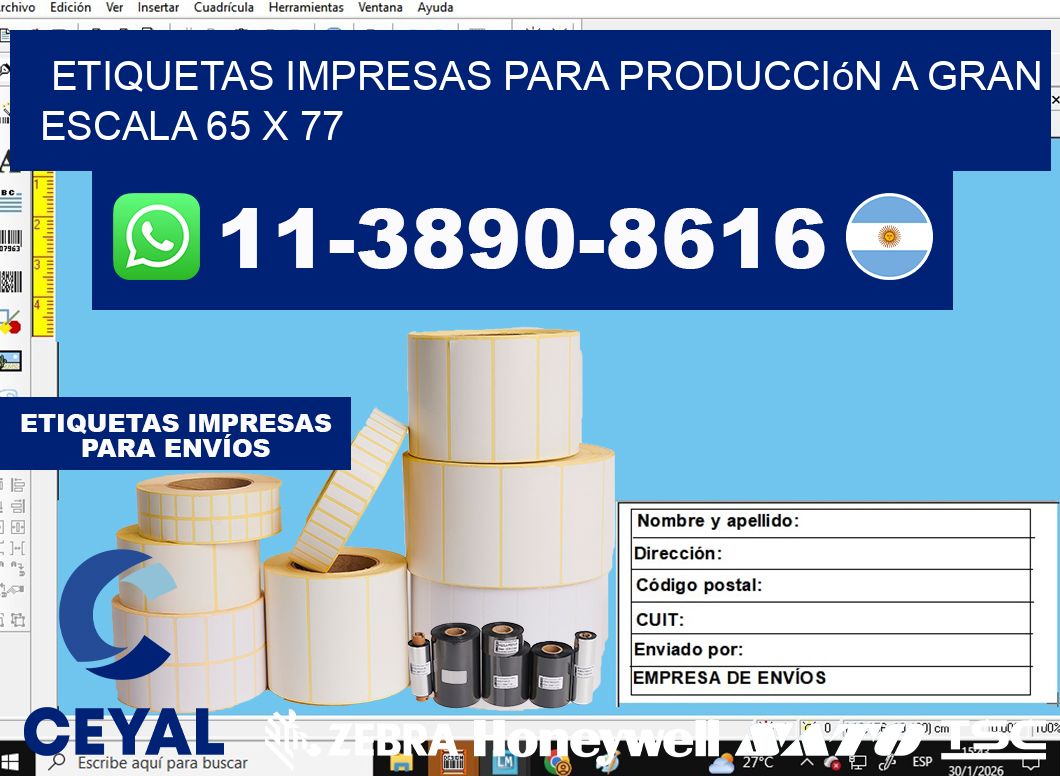 etiquetas impresas para producción a gran escala 65 x 77