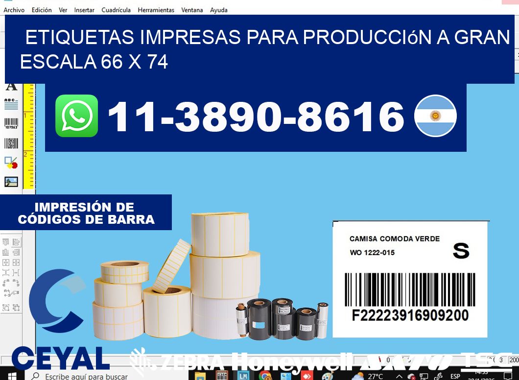 etiquetas impresas para producción a gran escala 66 x 74