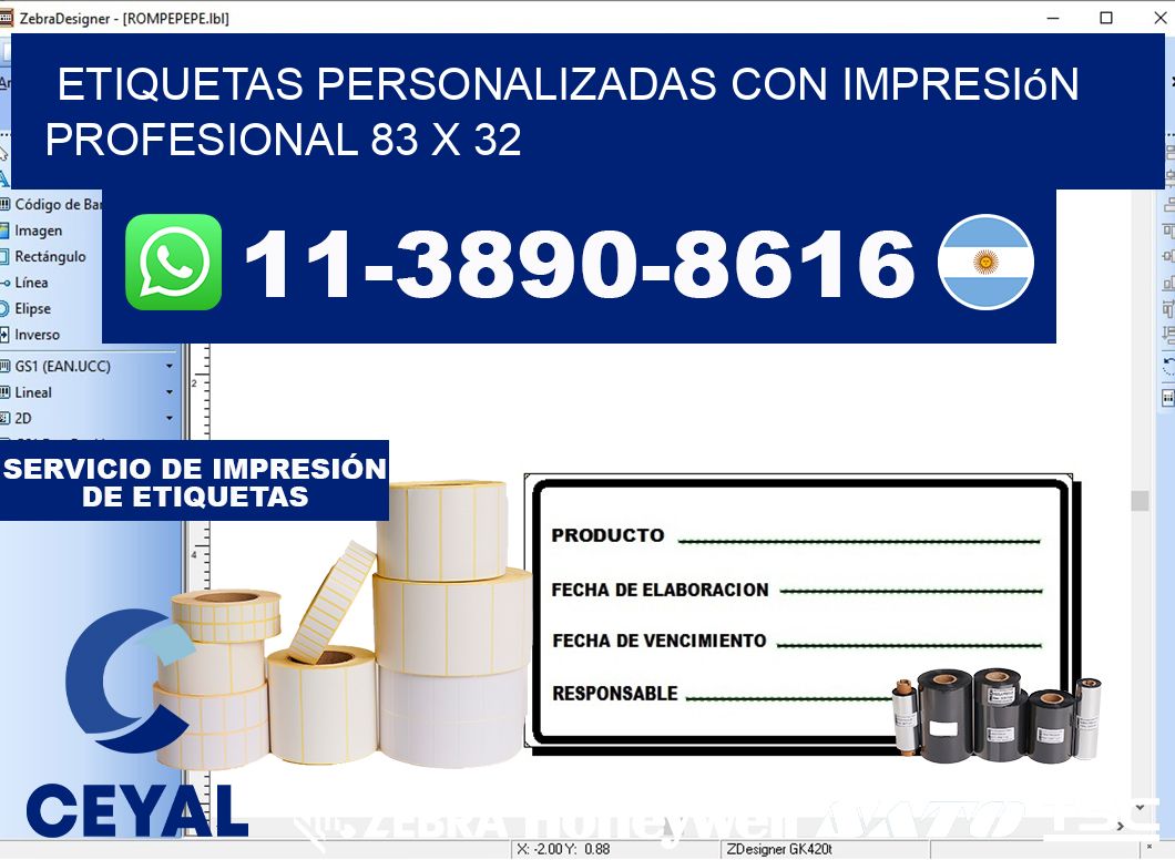 etiquetas personalizadas con impresión profesional 83 x 32