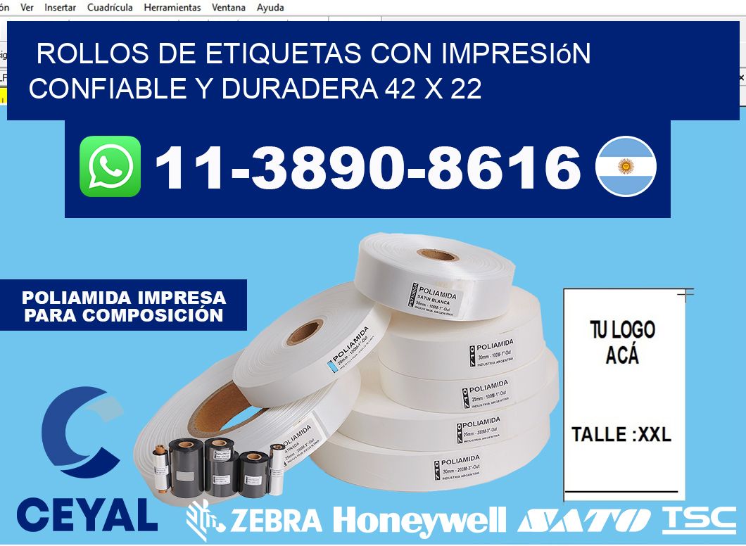 rollos de etiquetas con impresión confiable y duradera 42 x 22