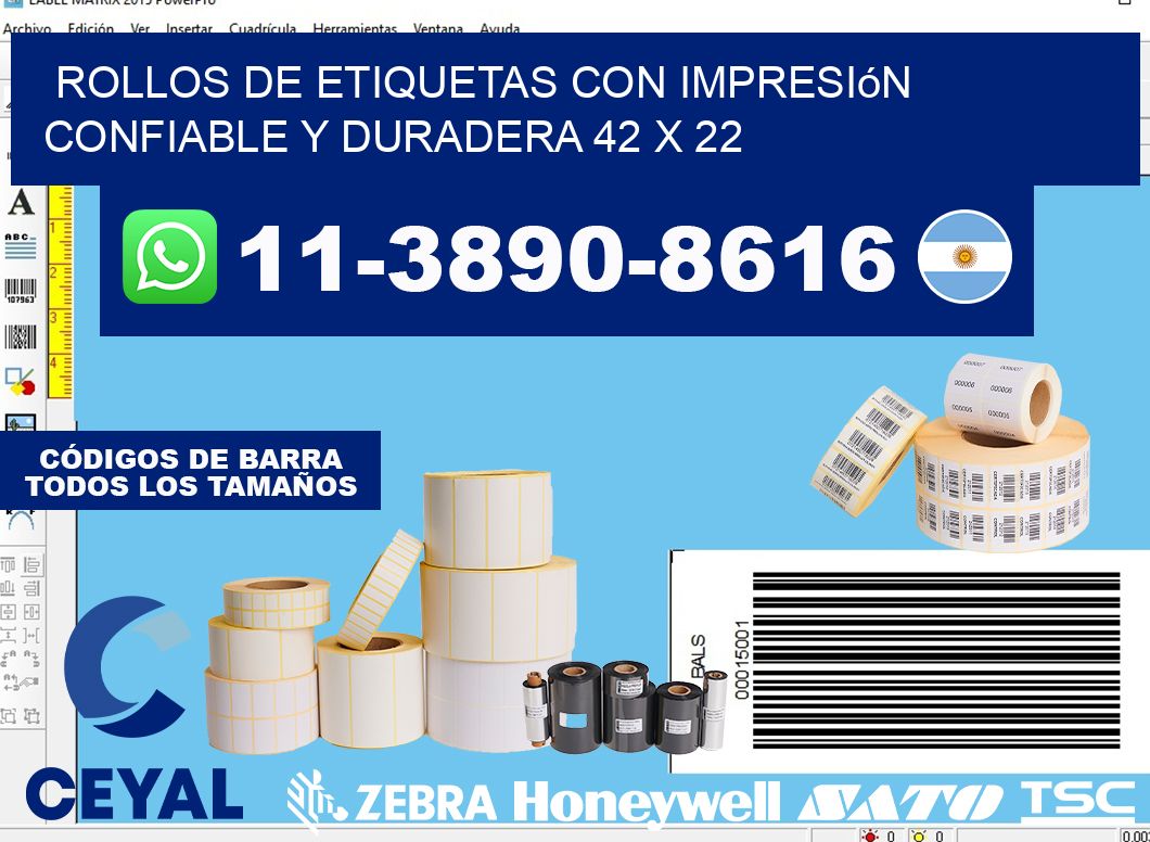 rollos de etiquetas con impresión confiable y duradera 42 x 22