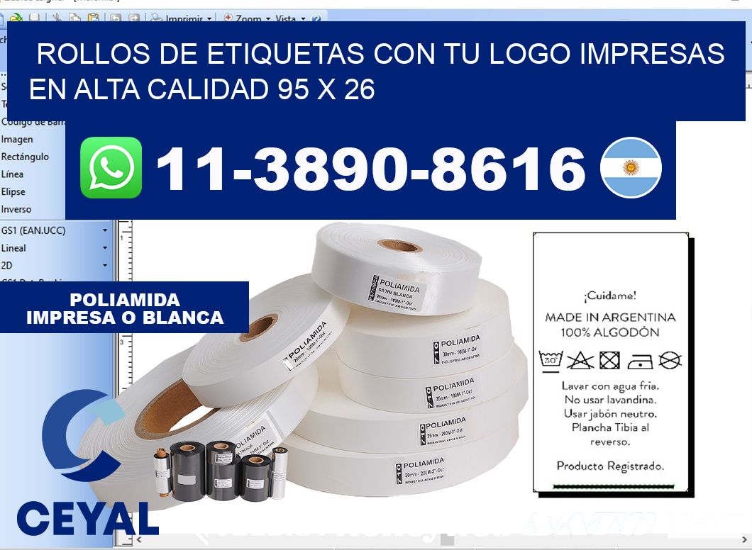 rollos de etiquetas con tu logo impresas en alta calidad 95 x 26