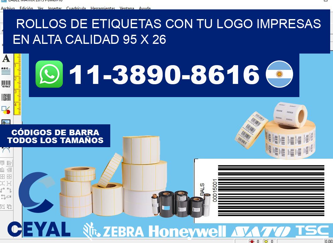 rollos de etiquetas con tu logo impresas en alta calidad 95 x 26
