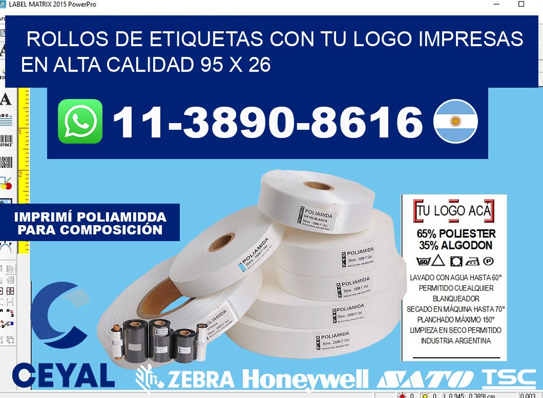 rollos de etiquetas con tu logo impresas en alta calidad 95 x 26
