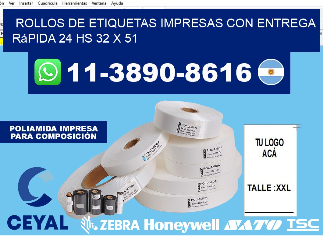 rollos de etiquetas impresas con entrega rápida 24 hs 32 x 51