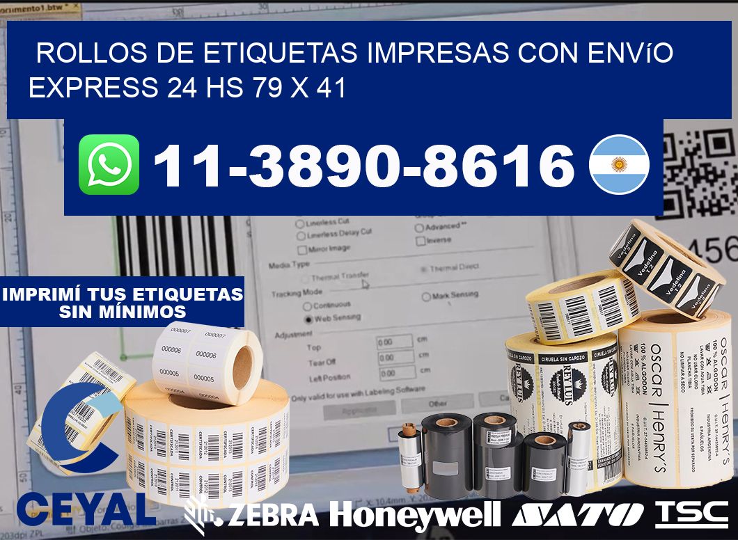 rollos de etiquetas impresas con envío express 24 hs 79 x 41