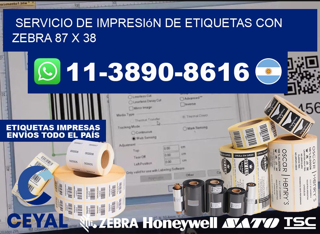 servicio de impresión de etiquetas con Zebra 87 x 38