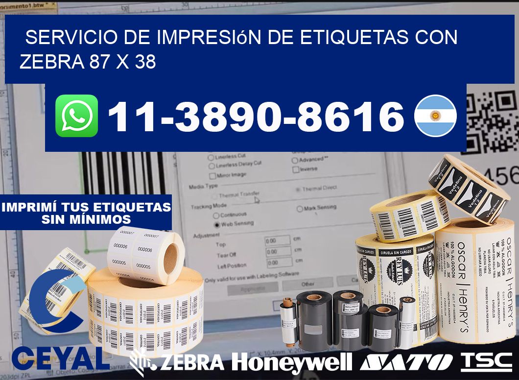 servicio de impresión de etiquetas con Zebra 87 x 38