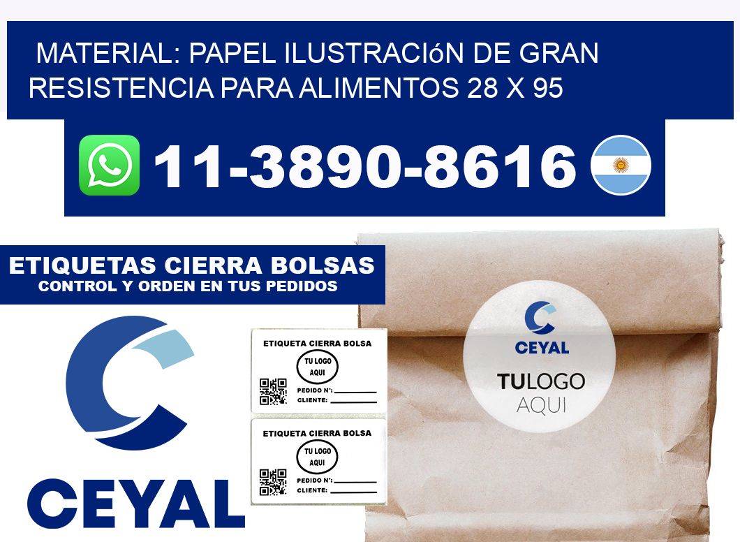 Material: papel ilustración de gran resistencia para alimentos 28 x 95