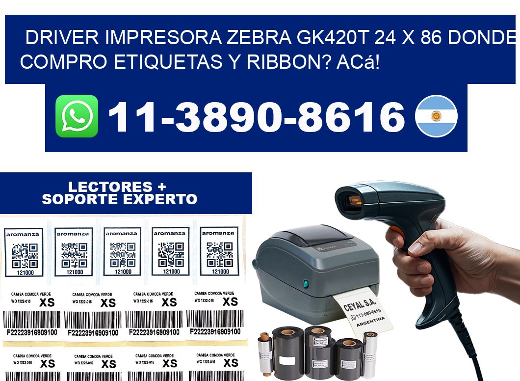 driver impresora zebra gk420t 24 x 86 Donde compro etiquetas y ribbon? Acá!