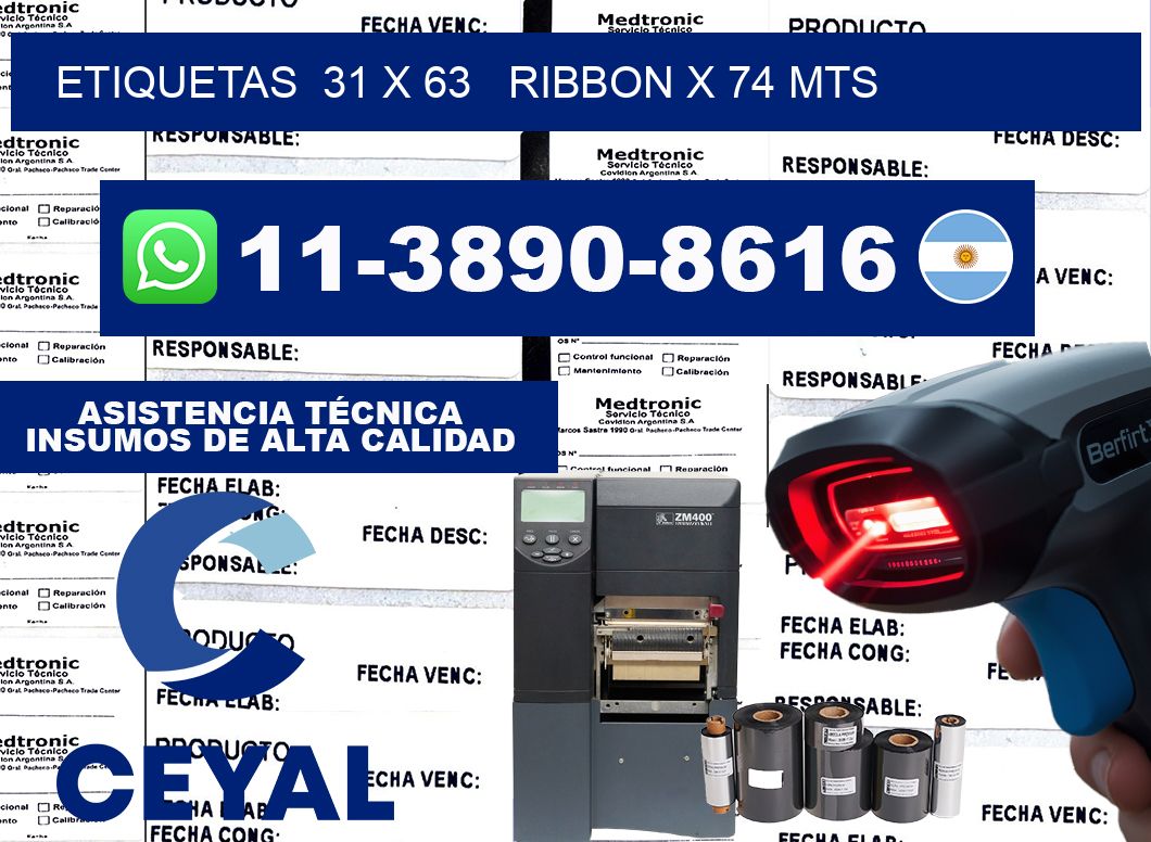 etiquetas  31 x 63   ribbon x 74 mts