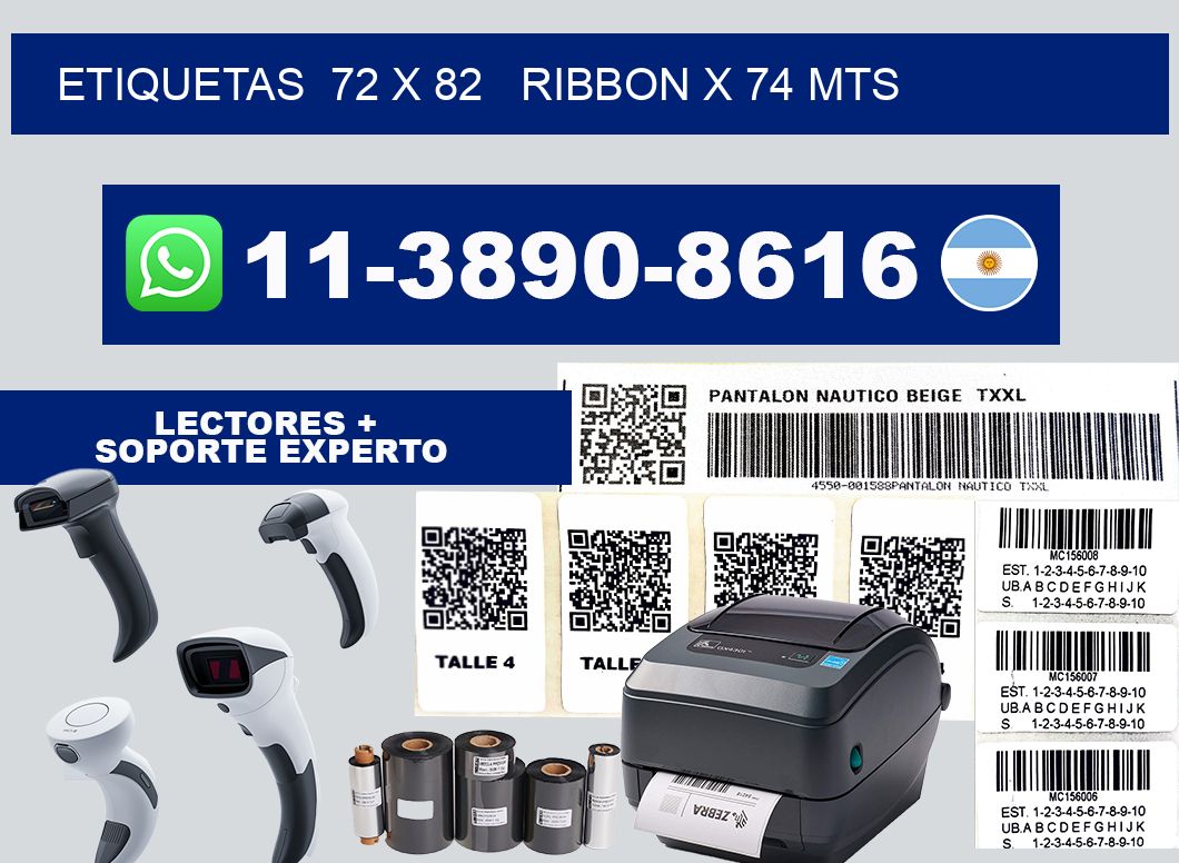 etiquetas  72 x 82   ribbon x 74 mts