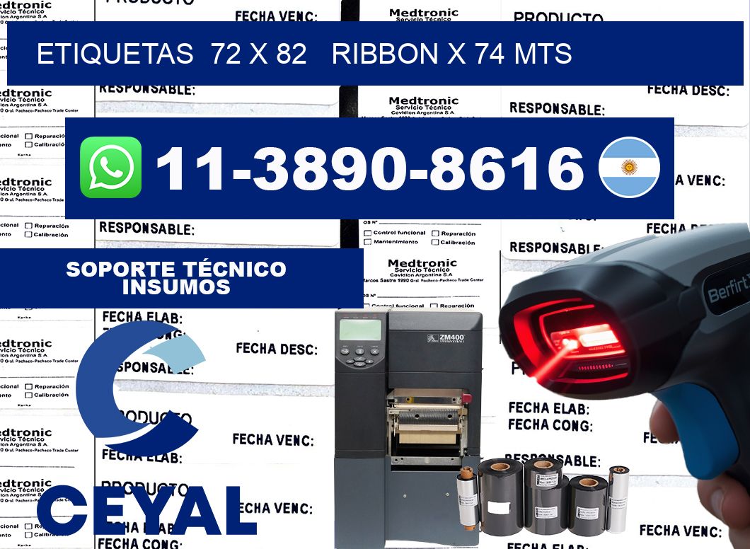 etiquetas  72 x 82   ribbon x 74 mts